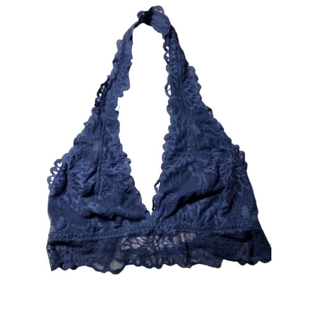 🛒 $12 Victoria's Secret Halter Lace Bralette Blue #3701-1